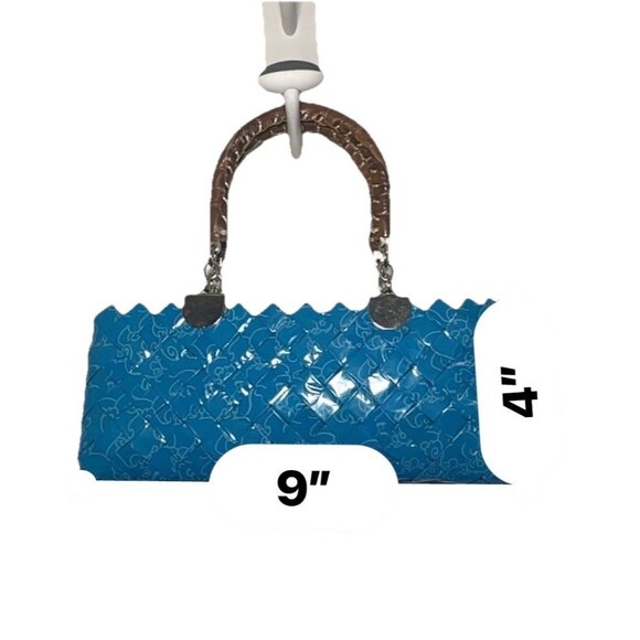 Nahui Ollin Candy Wrapper Hand Bag Teal Hand Made Woven Zipper Upcycle Recycle - Picture 6 of 8